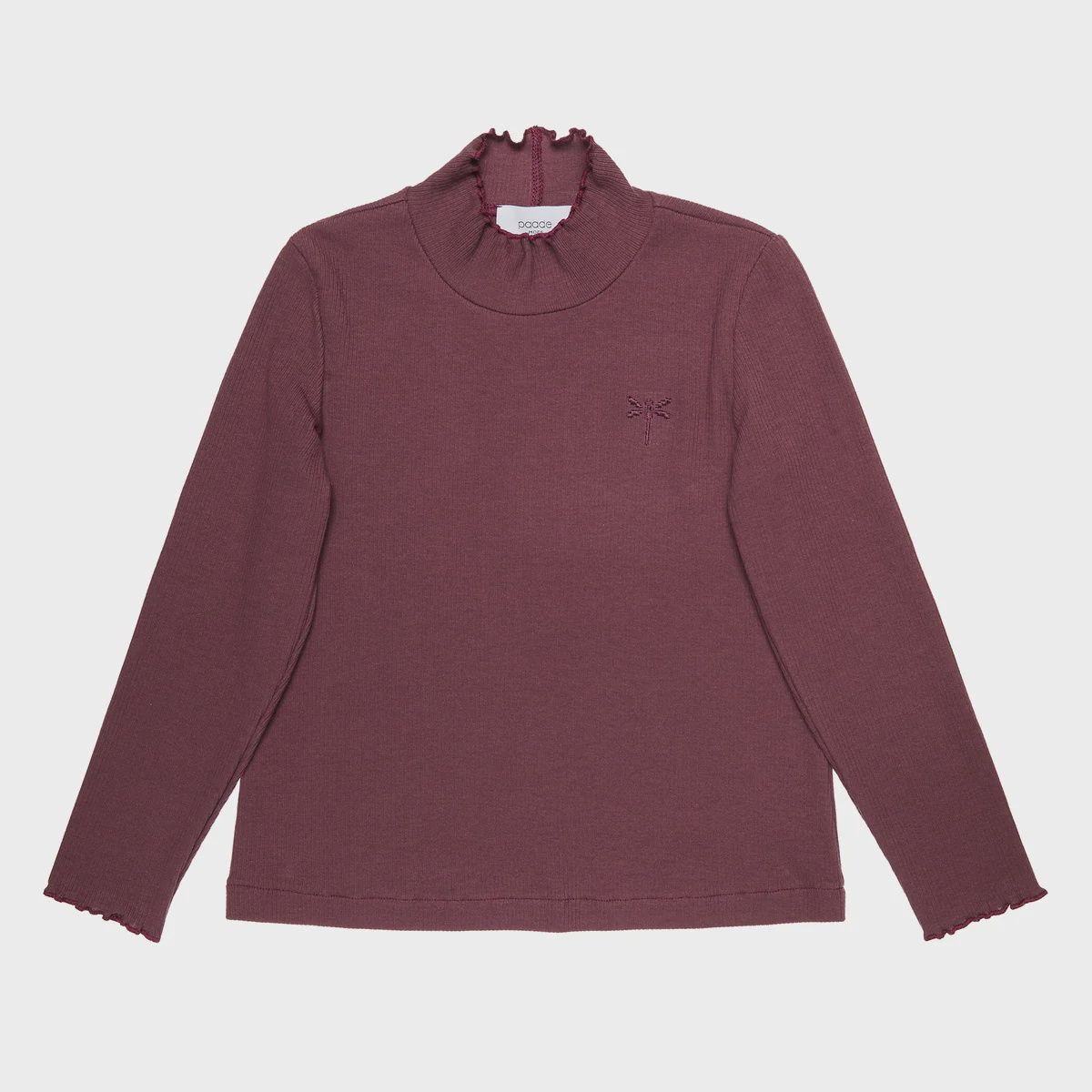 Rollkragenpullover aus Baumwollripp, Aubergine, Size: 8Y