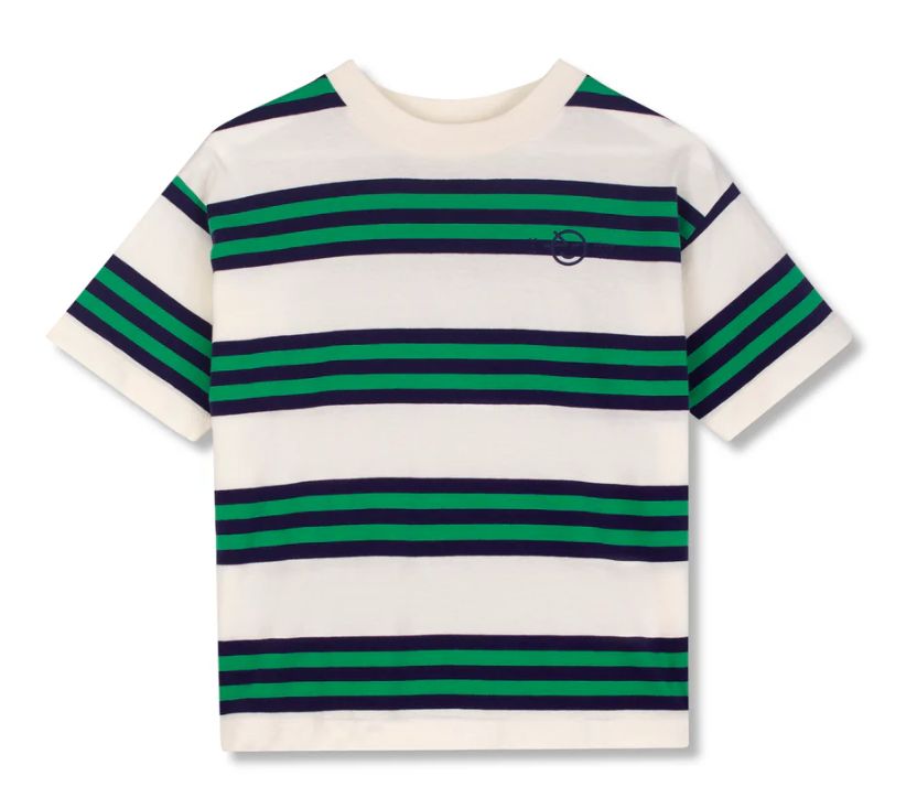 Triple Stripe Tee T-Shirt Navy / Green, Size: 8Y