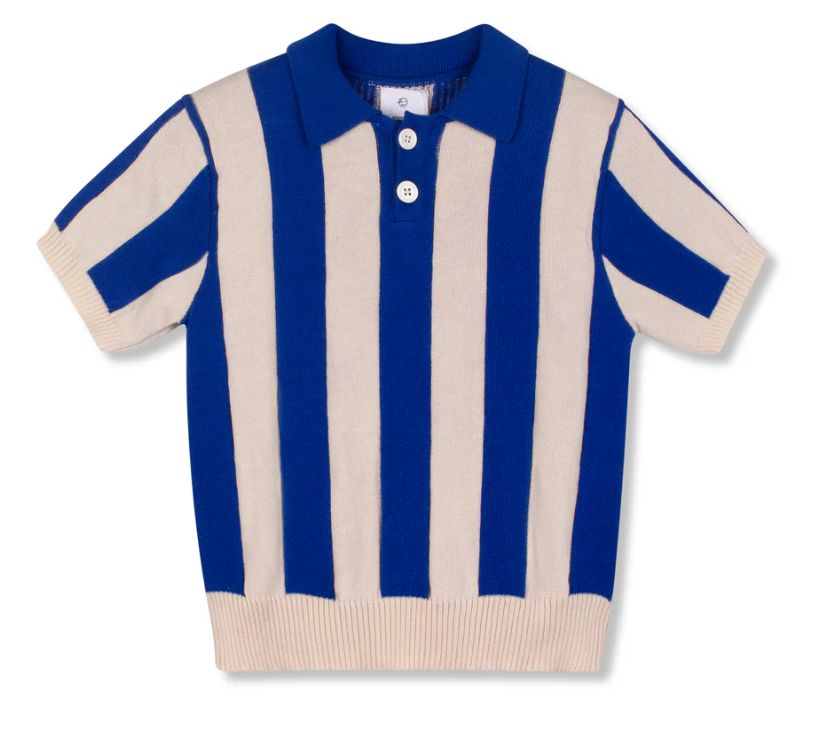 Stripes Polo - Ecru / Belle Blue, Size: 8Y
