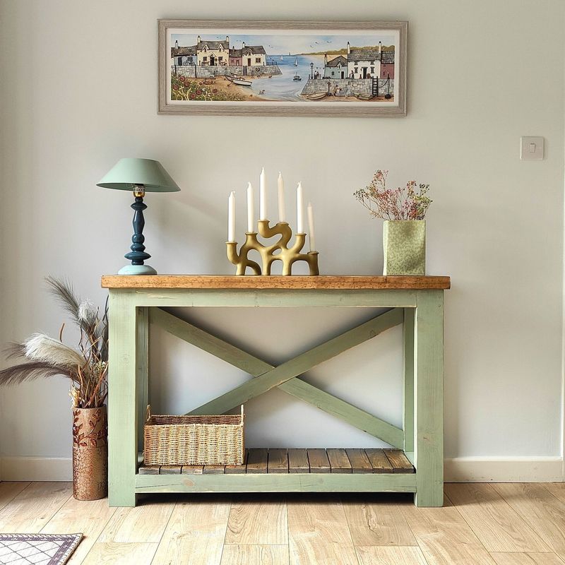 Handmade Farmhouse Console Table – Rustic Hallway Table with Shelf