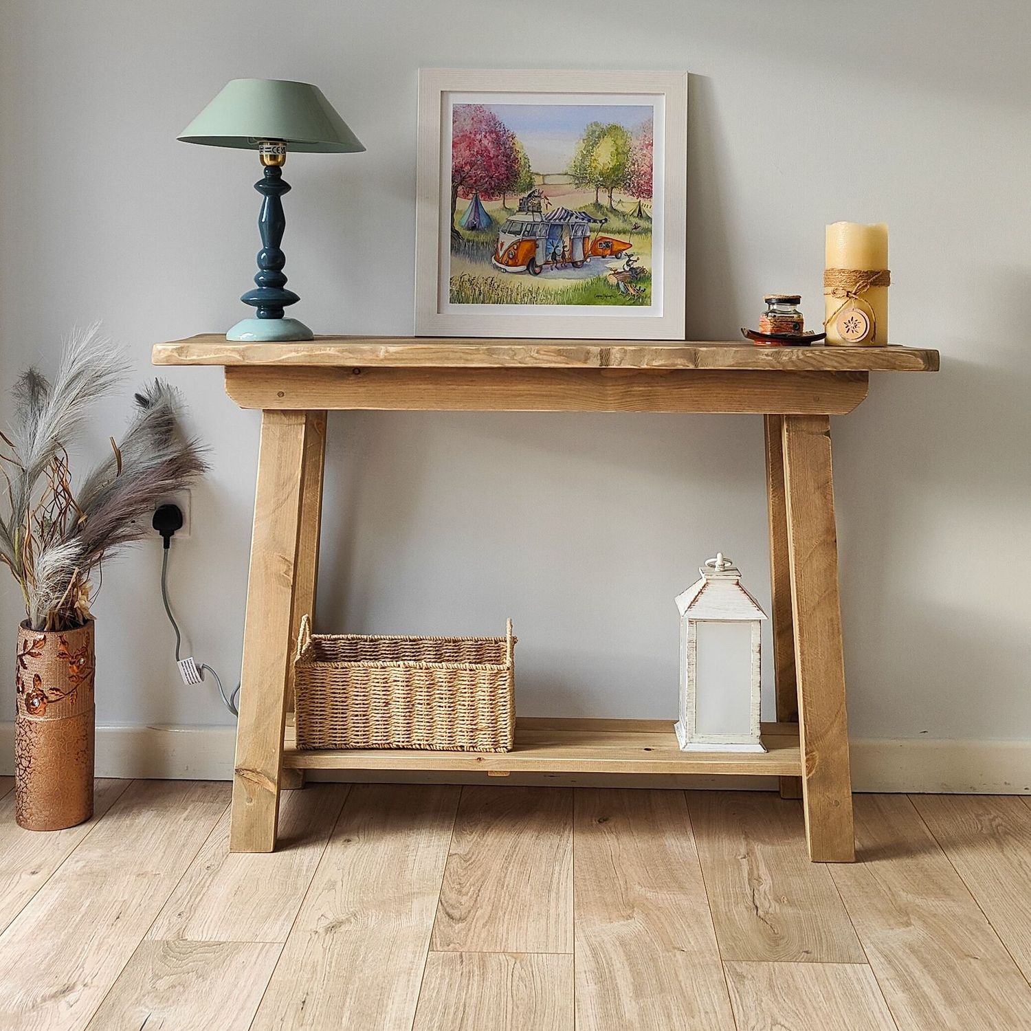 Handmade Live Edge Console Table – Rustic Hallway Table with Shelf