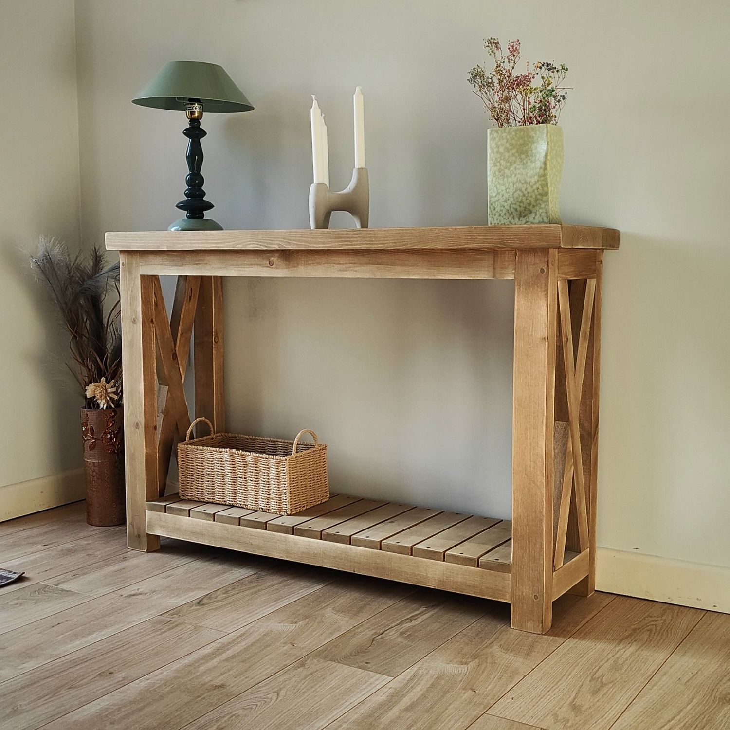 Handcrafted Rustic Console Table – Solid Wood Accent Table with Storage