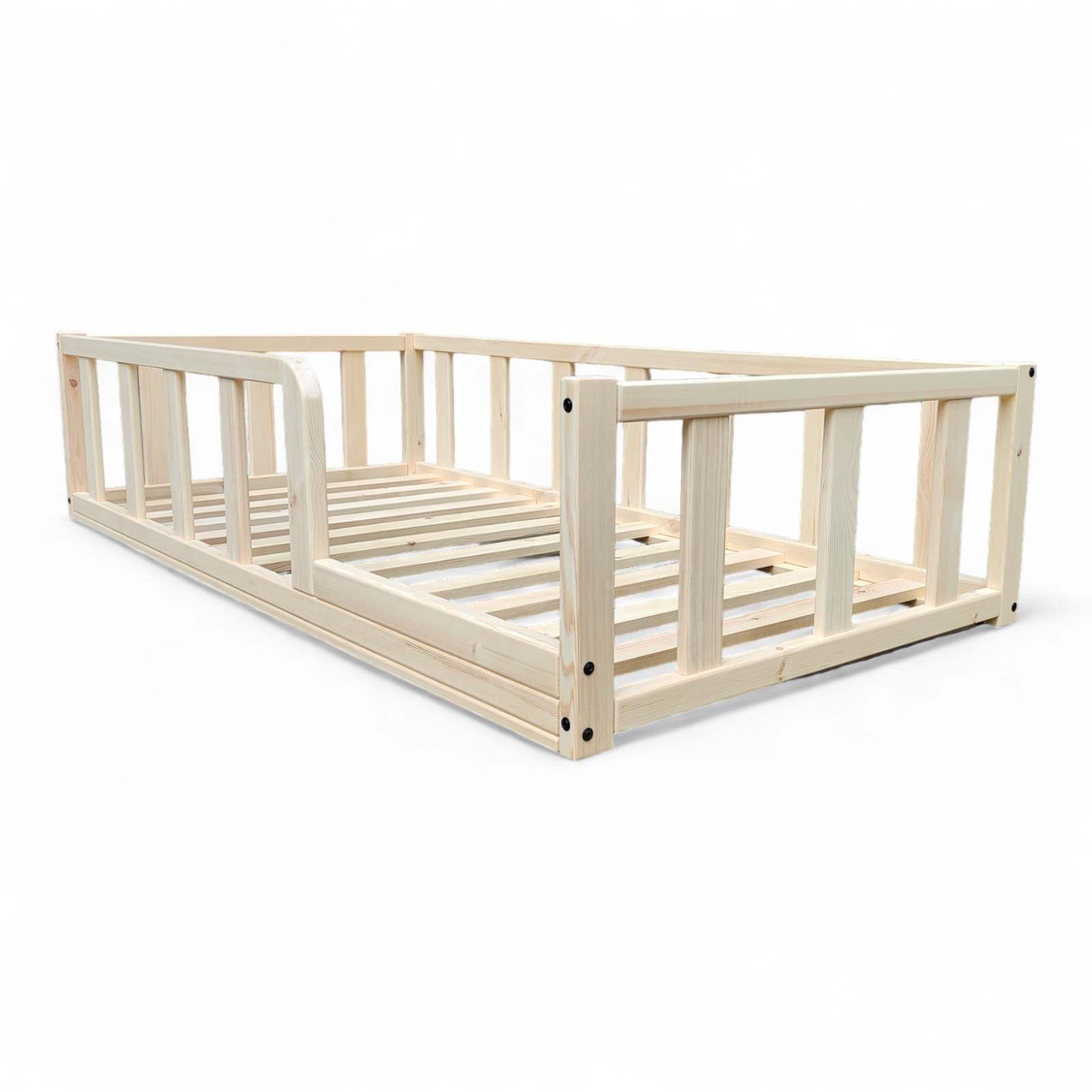 Montessori Floor Bed with Rails – Handmade Wooden Toddler Bed Frame