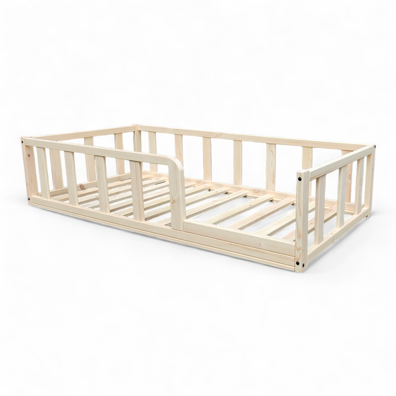 Montessori Floor Bed with Rails – Handmade Wooden Toddler Bed Frame