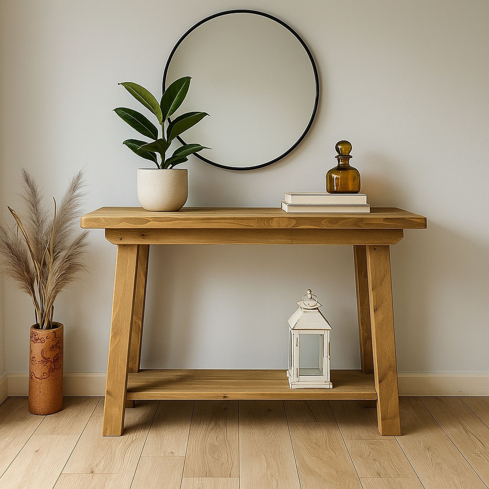 Handmade Live Edge Console Table – Rustic Hallway Table with Shelf