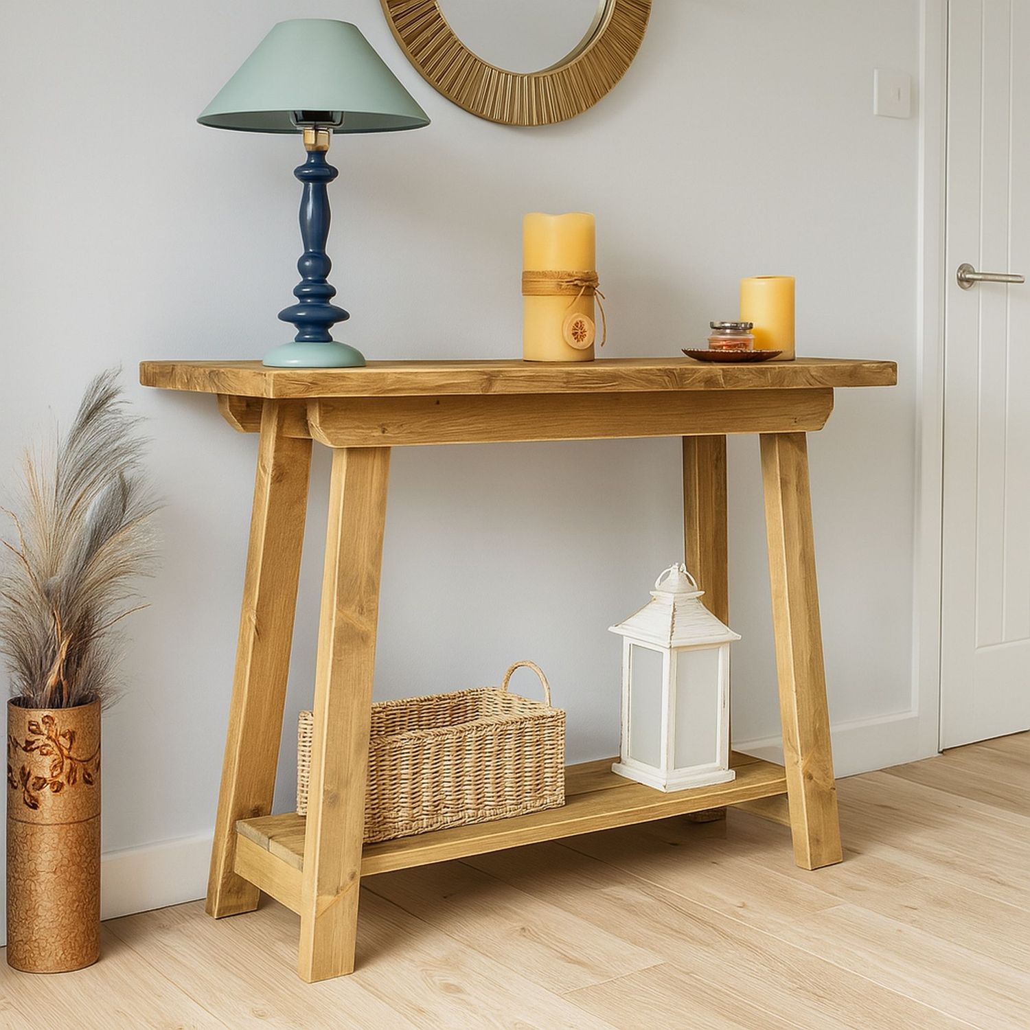 Handmade Live Edge Console Table – Rustic Hallway Table with Shelf