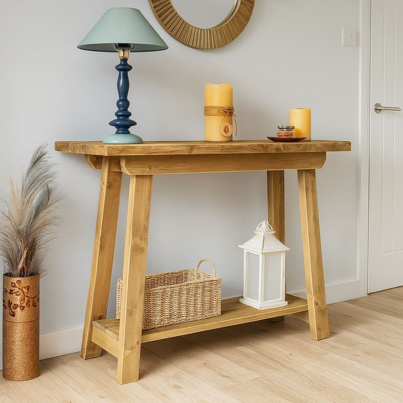 Handmade Live Edge Console Table – Rustic Hallway Table with Shelf