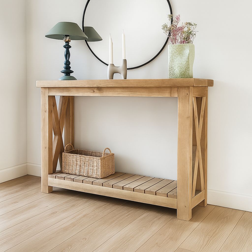 Handcrafted Rustic Console Table – Solid Wood Accent Table with Storage