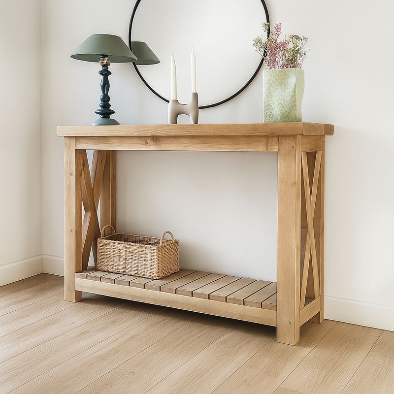 Handcrafted Rustic Console Table – Solid Wood Accent Table with Storage