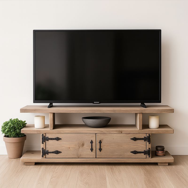 Handmade Rustic Solid Wood TV Unit – Farmhouse Media Console UK