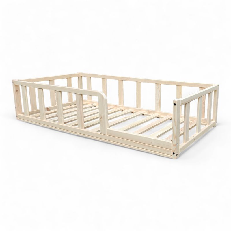 Montessori Floor Bed with Rails – Handmade Wooden Toddler Bed Frame