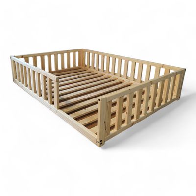 Handmade Montessori Floor Bed with Rails – Wooden Toddler Bed with Slats