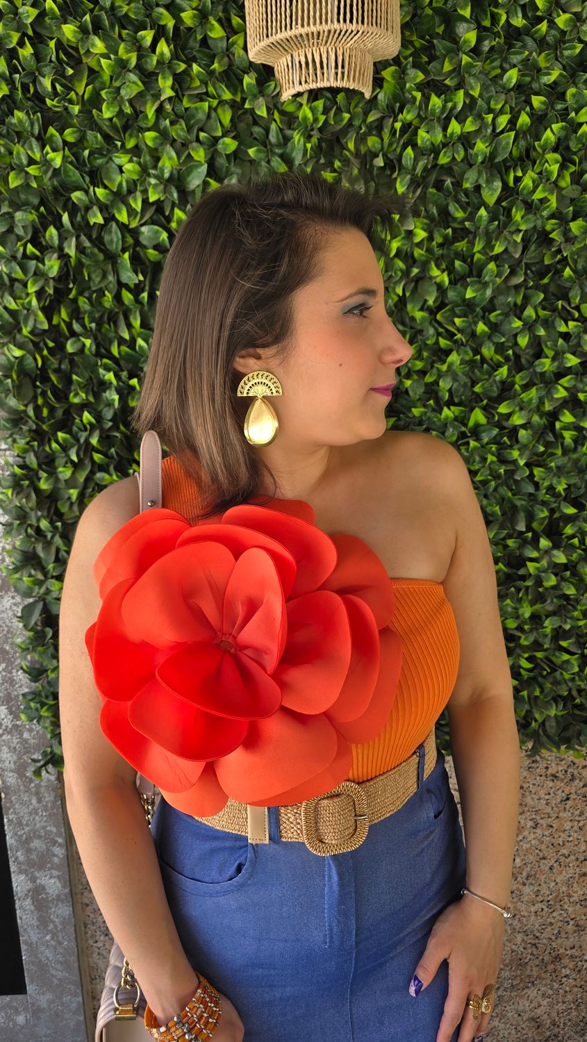 Top FLOR naranja