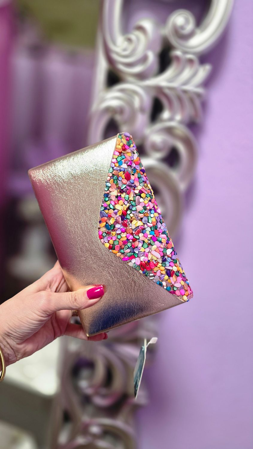 Bolso SOLAPA piedras oro