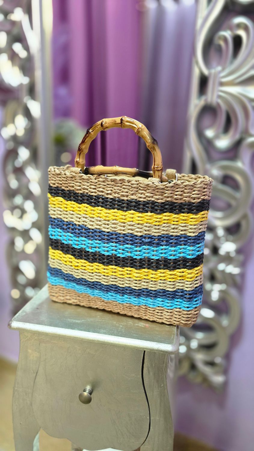 Bolso rafia colores franjas