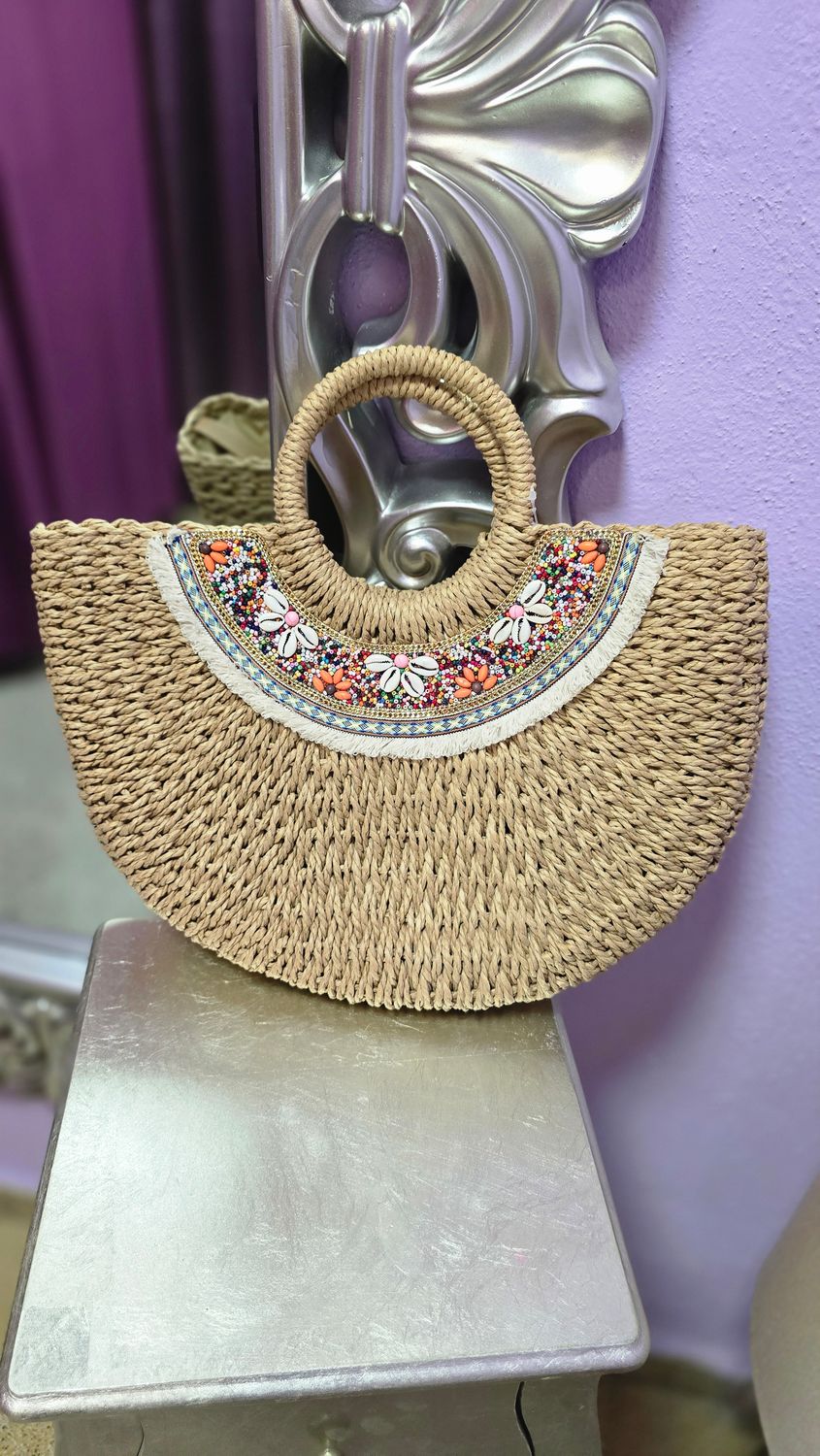 Bolso esparto  natural piedras colores
