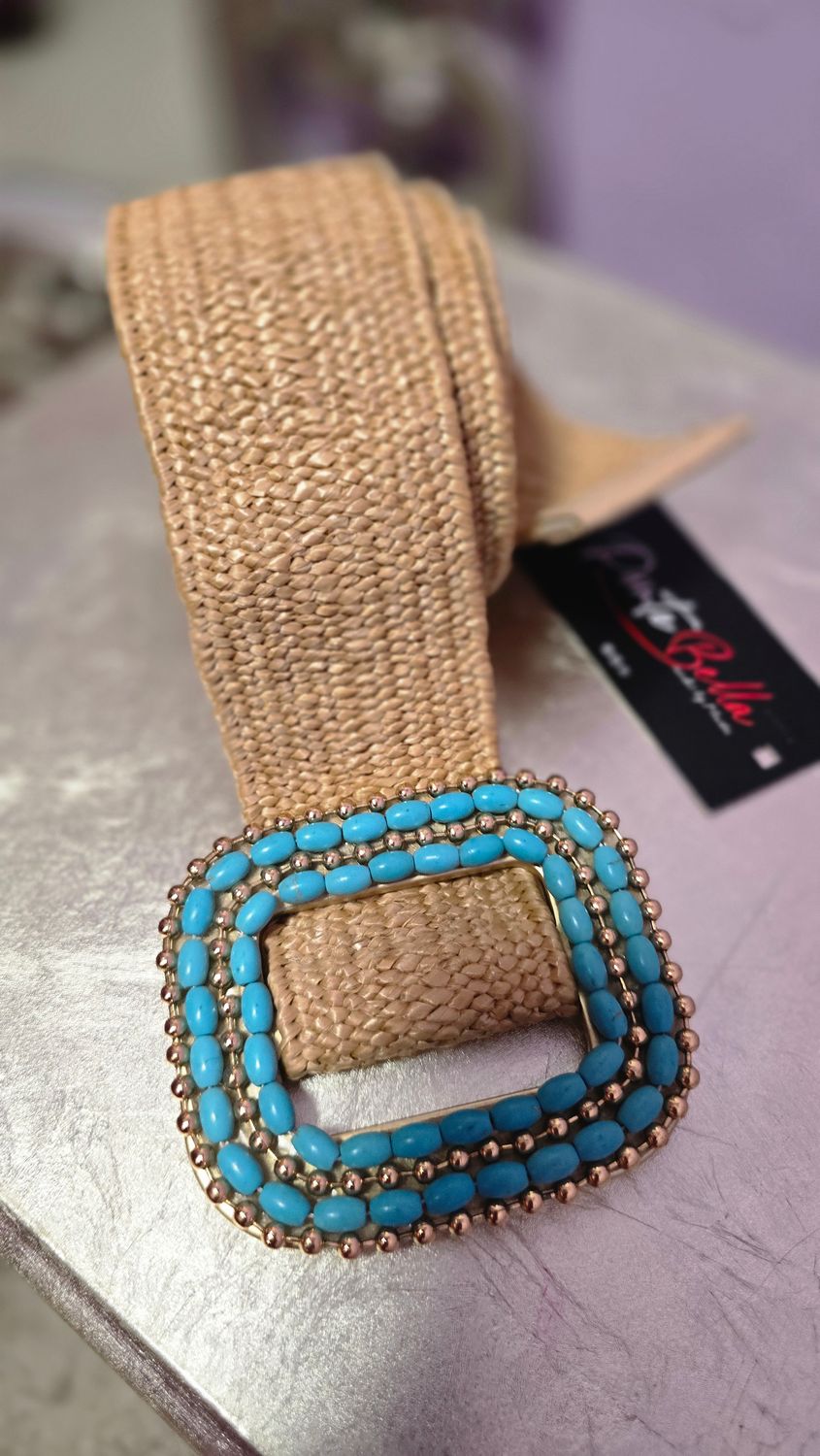 Cinturón elastic camel turquesas hebilla