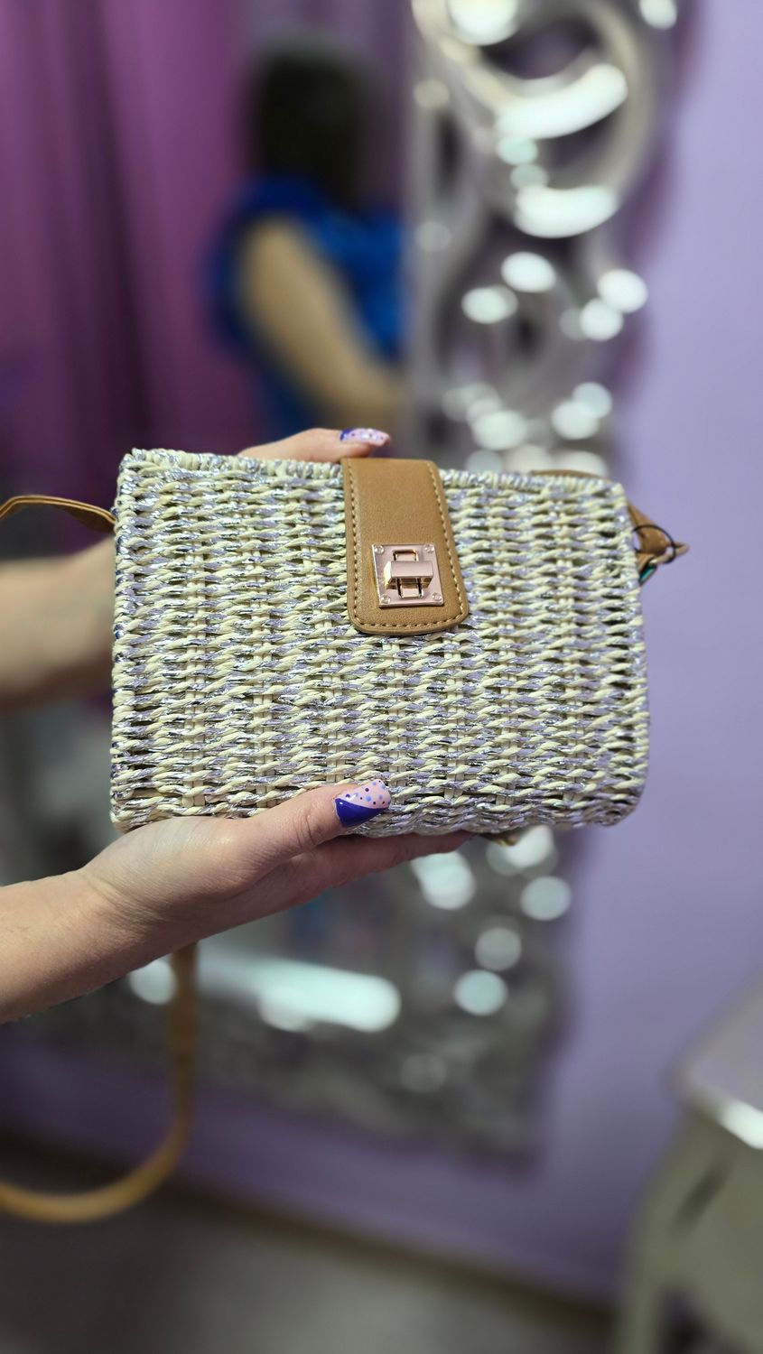 Bolso rafia brillo plata