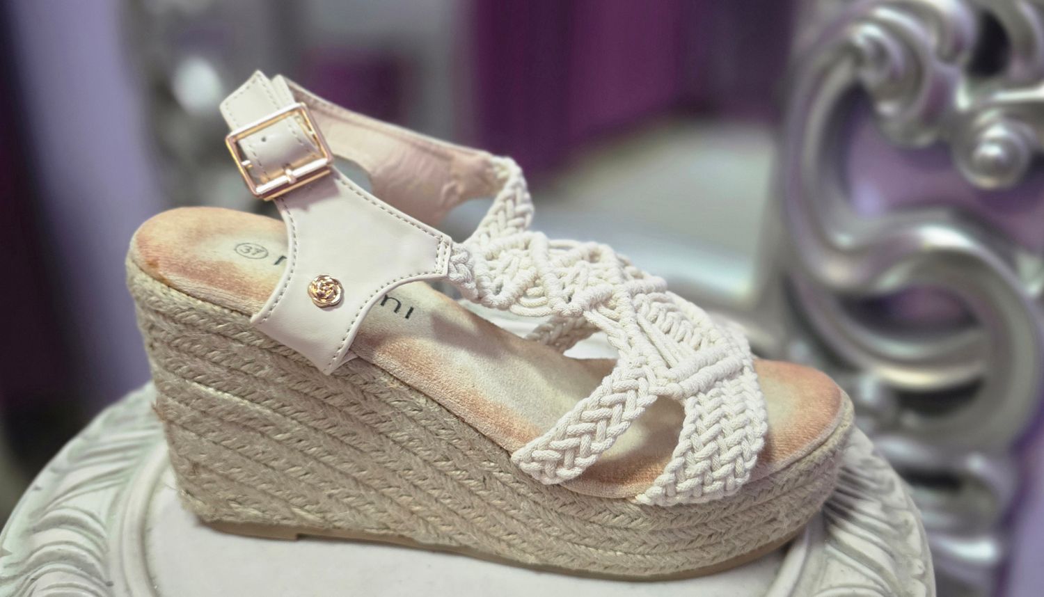 Esparteña  CROCHET  cuña alta hebilla