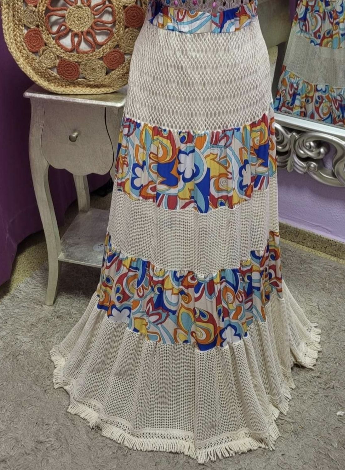 Falda crochet estampada