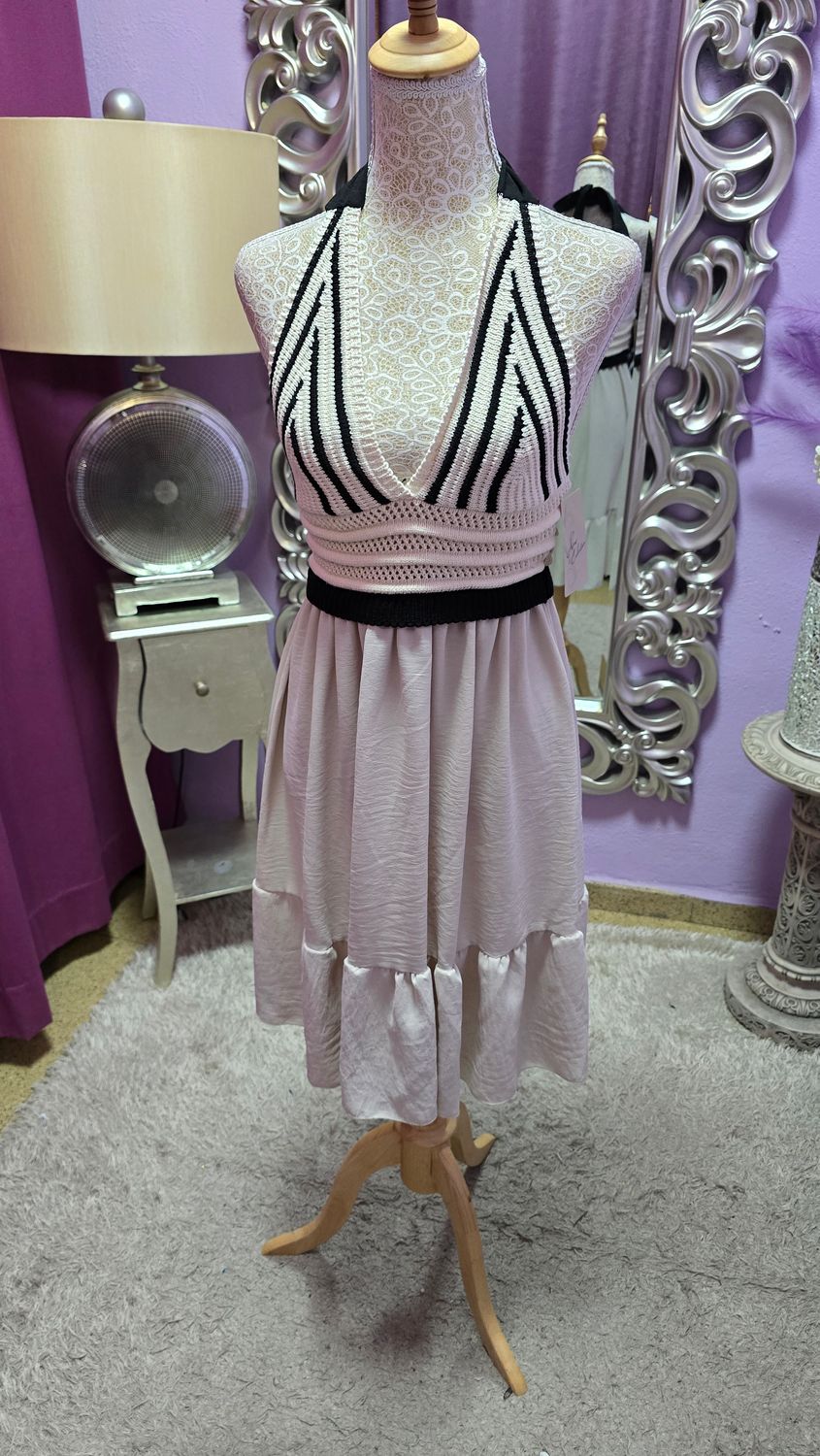 Vestido crochet beig corto