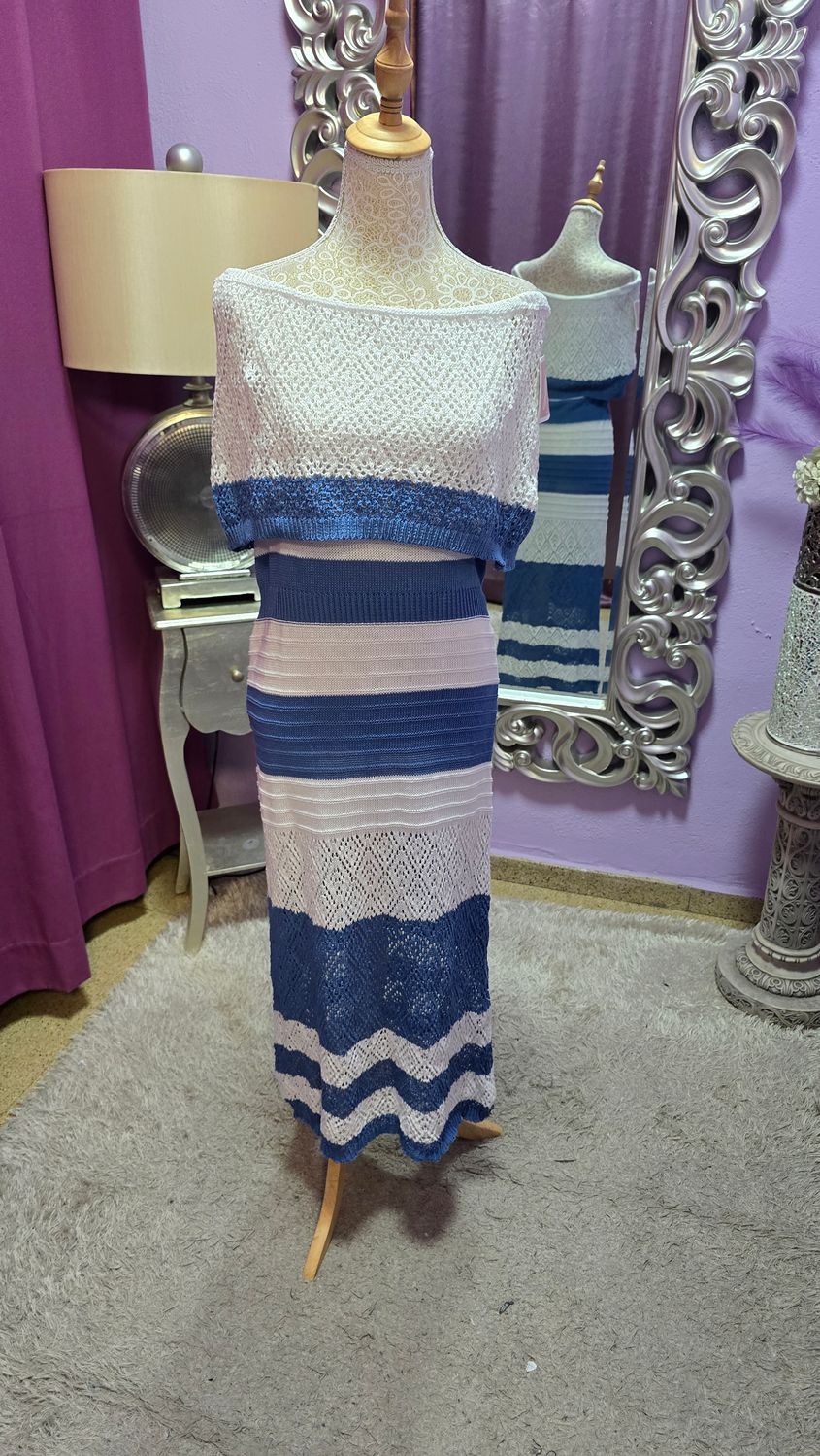 Vestido BLANCO/AZUL HILO