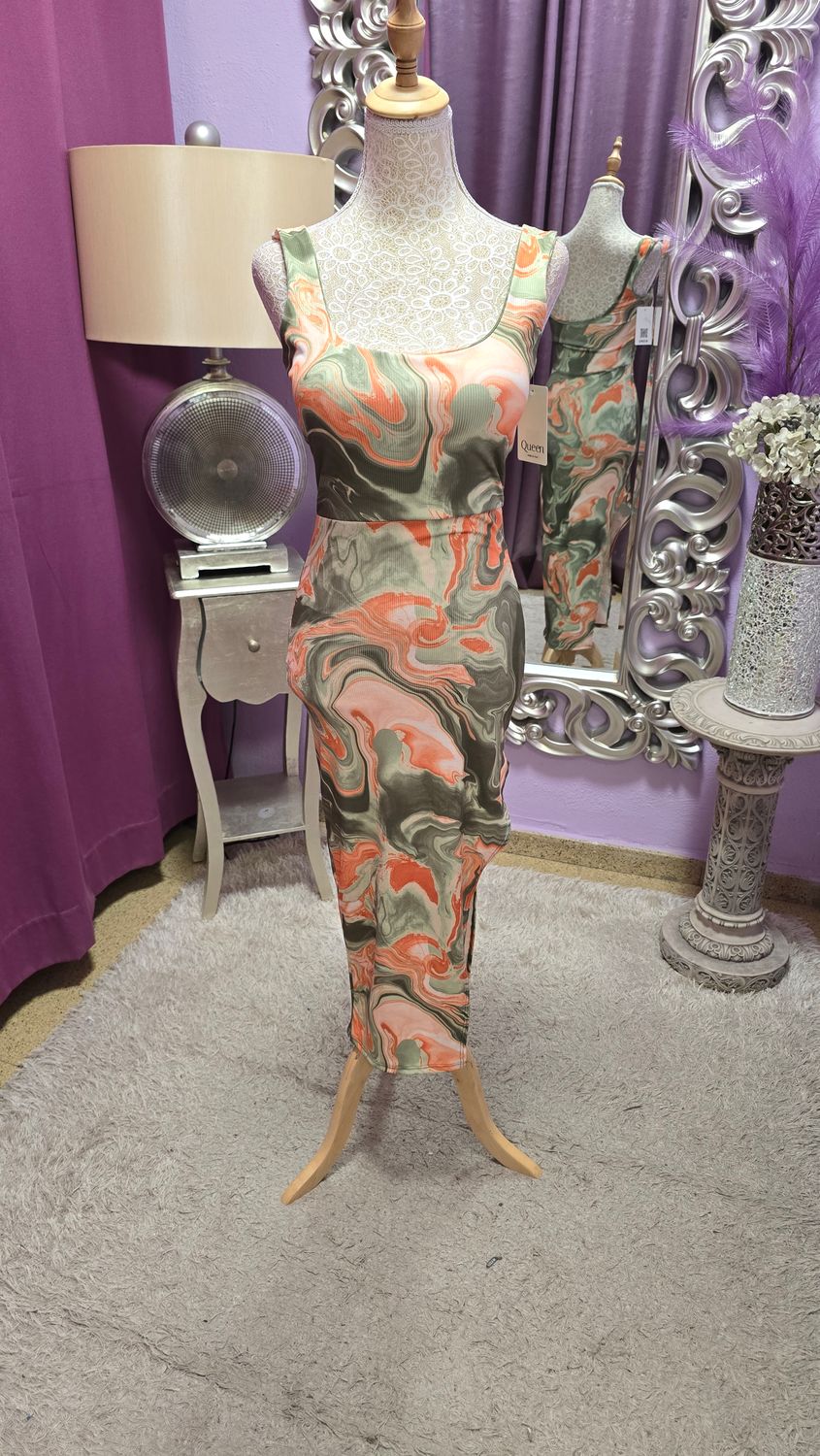 Vestido colores naranja verde
