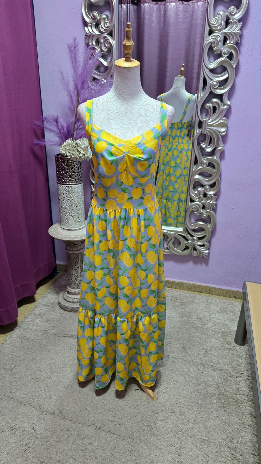 Vestido LIMONES azul largo