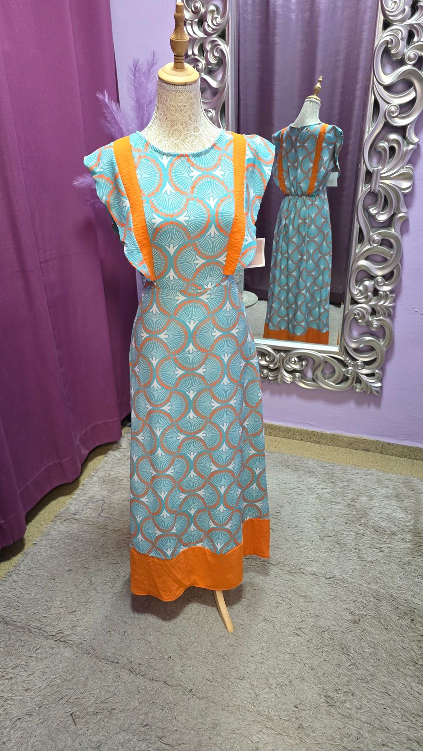 Vestido CALA verde agua/naranja