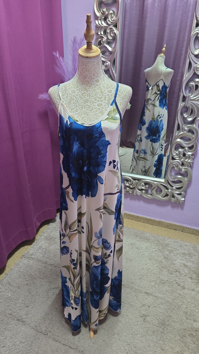 Vestido satén rosa azul