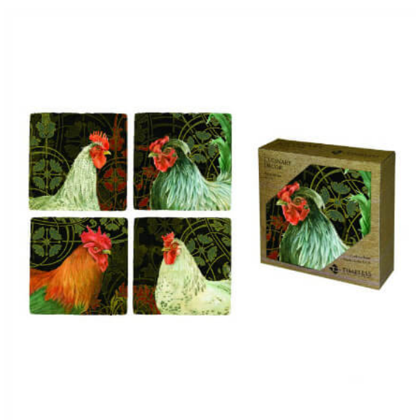 French Rooster Coaster Set