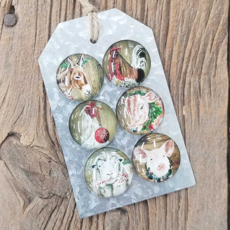 Galvanized Farmhouse Christmas Set of 6 Magnets