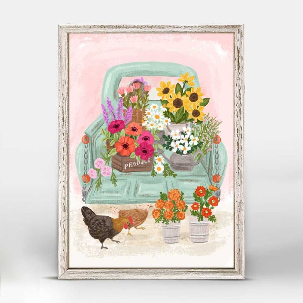 Green Truck Florals Framed 5x7 Canvas
