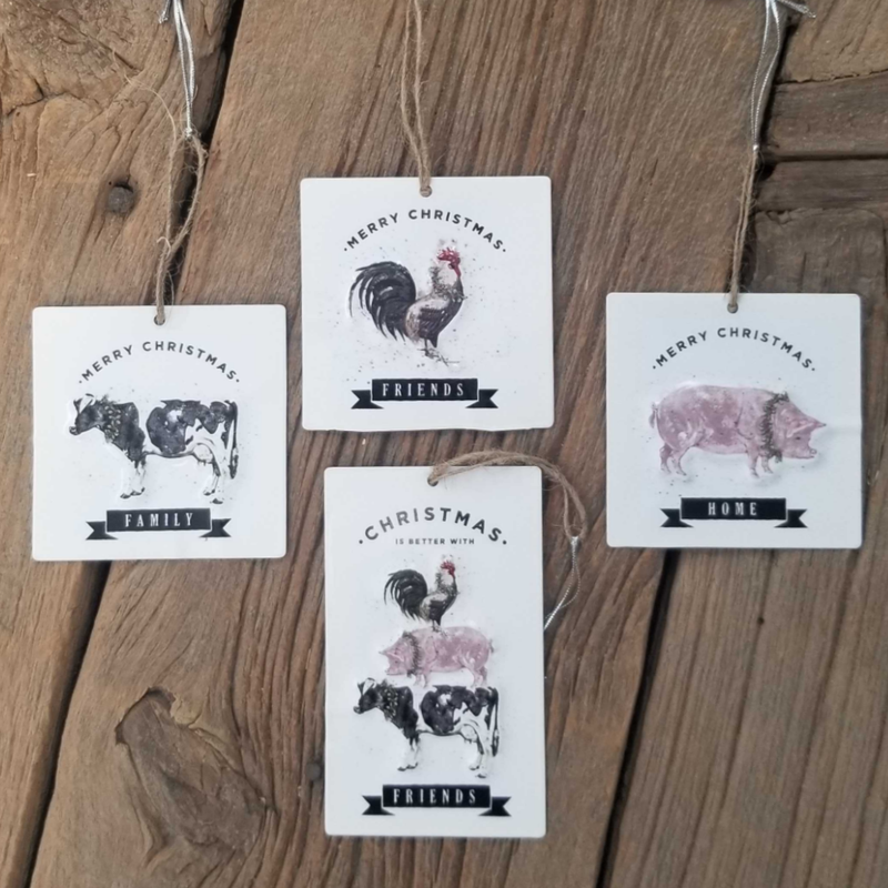 Farm Animals Enameled Ornaments - Set of 4