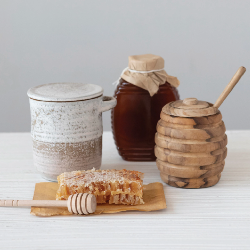 Teakwood Honey Holder with Dipper