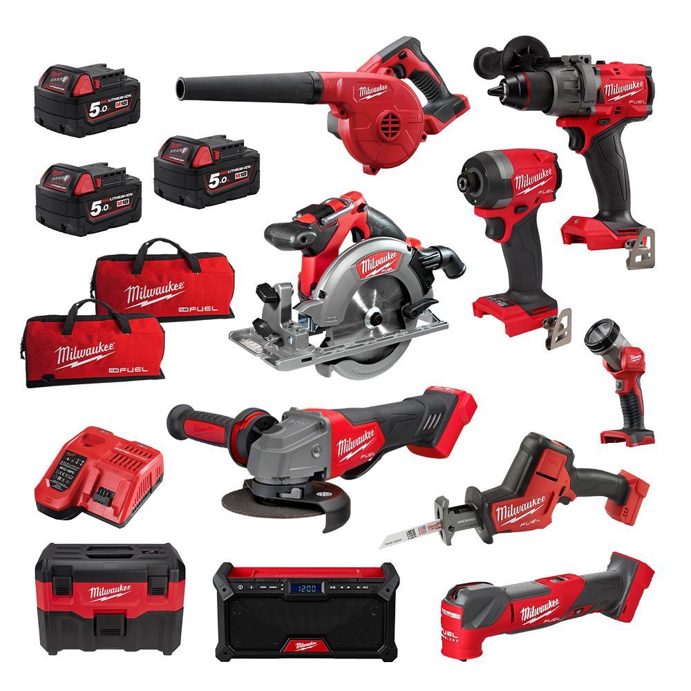 Milwaukee M18FPP10A3503B 18V 5.0Ah Li-ion Cordless 10pce Combo Kit Power Pack