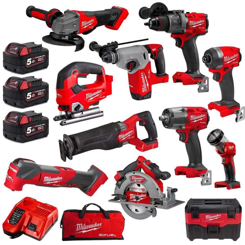 Milwaukee M18FPP11A3503B 18V 5.0Ah Li-ion Cordless 11pce Combo Kit Power Pack