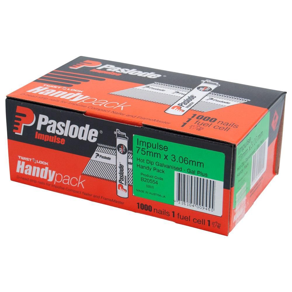 Paslode B20554 Handy Pack 75mm x 3.06mm Hot Dipped Galvanised Impulse D Head Nails with Fuel