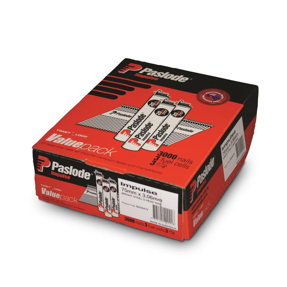 Paslode B20547V 75mm 3000pce Bright D Head Impulse Nail