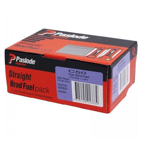 Paslode B20630 3000 Pack 50mm 16 Gauge Galvanised Brad Nails with Fuel