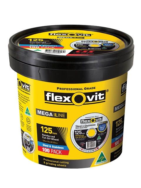 FLEXOVIT 66253371091 125mm Mild Steel &amp; Stainless 1mm Angle Cut-Off Wheel -100 pack