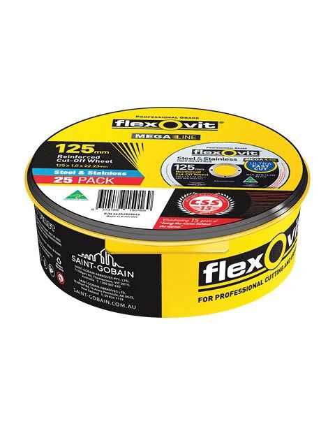 FLEXOVIT 66252828646 125mm Mild Steel &amp; Stainless 1mm Angle Cut-Off Wheel -25 pack