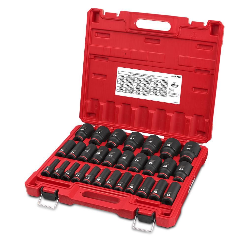 Milwaukee 49667015 Shockwave 1/2&quot; Drive 29pce Metric Deep 6 Point Impact Socket Set