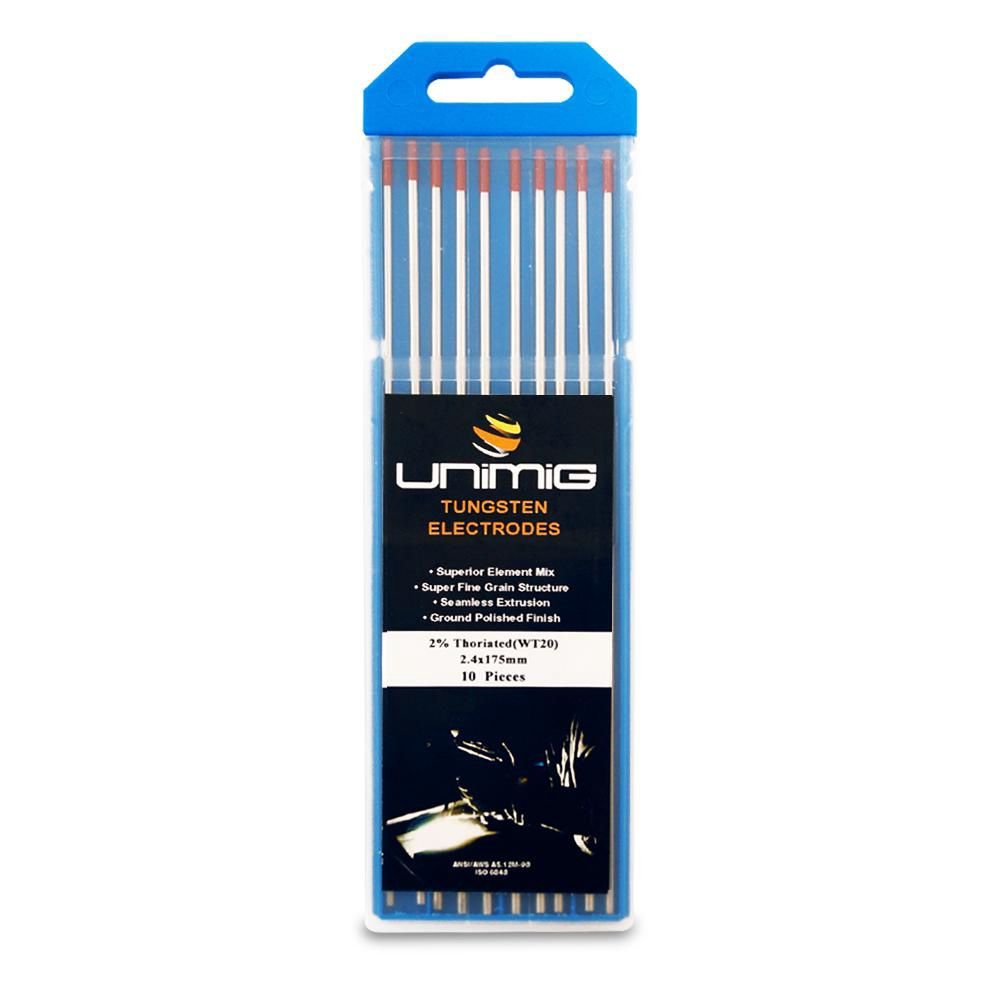UNIMIG PTR0004-16 RED 1.6mm x 175mm WT20 2% Thoriated Tungsten Electrodes - 10 Pack