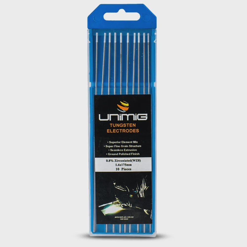 UNIMIG PTR0006-16 1.6mm WZ8 0.8 Percent Zirconiated Tungsten Electrodes - 10 Pack