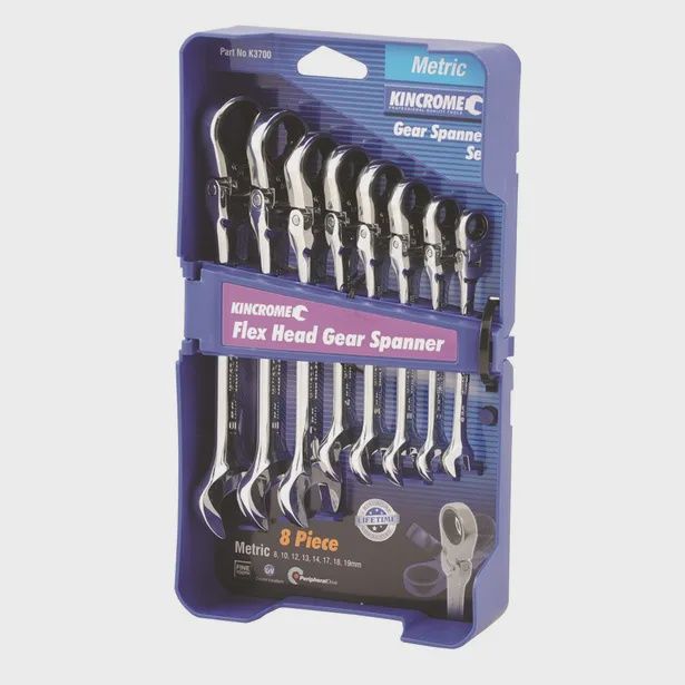KINCROME K3700 8 Piece Combination Flex Head Gear Spanner Set - Metric Single Way