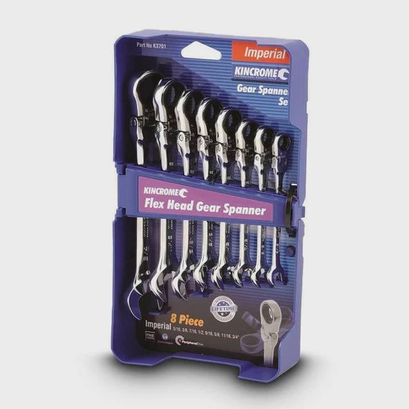 Kincrome K3701 8 Piece Imperial Single Way Combination Flex Head Ratcher Spanner Set