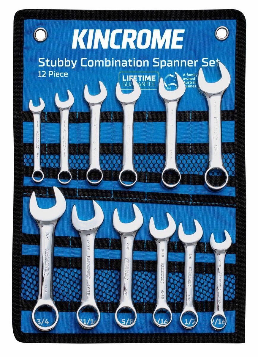 Kincrome K3033 Kincrome Stubby Combination Spanner Set 12 Piece Metric/Imperial