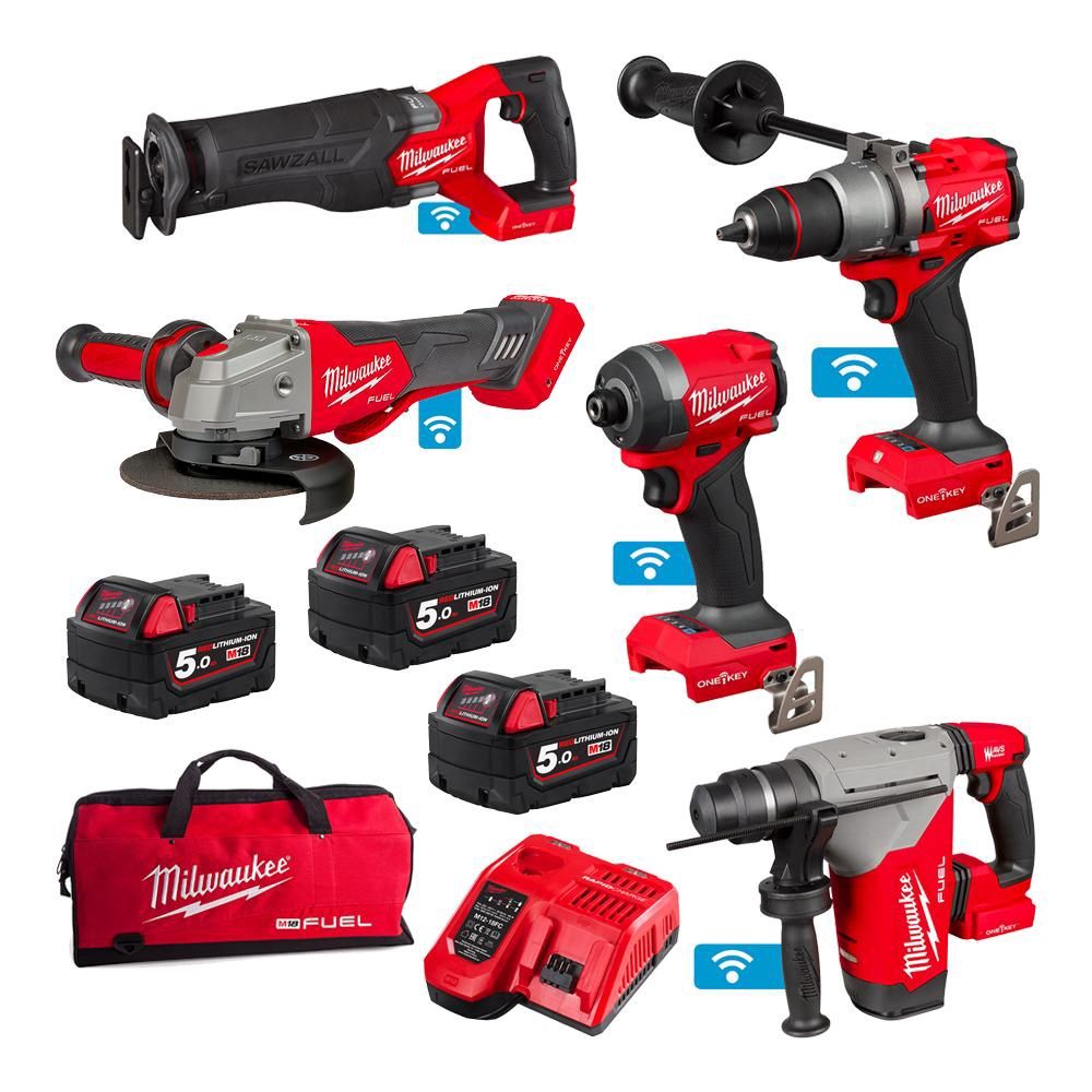Milwaukee M18ONEPP5A3503B 18V 5.0Ah Li-ion Cordless FUEL ONE-KEY 5pce Combo Kit Power Pack