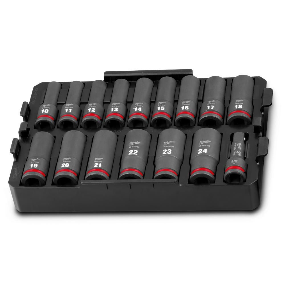 Milwaukee 49667056 16pce SHOCKWAVE 1/2&quot; Drive Metric Deep Impact Socket Tray Set